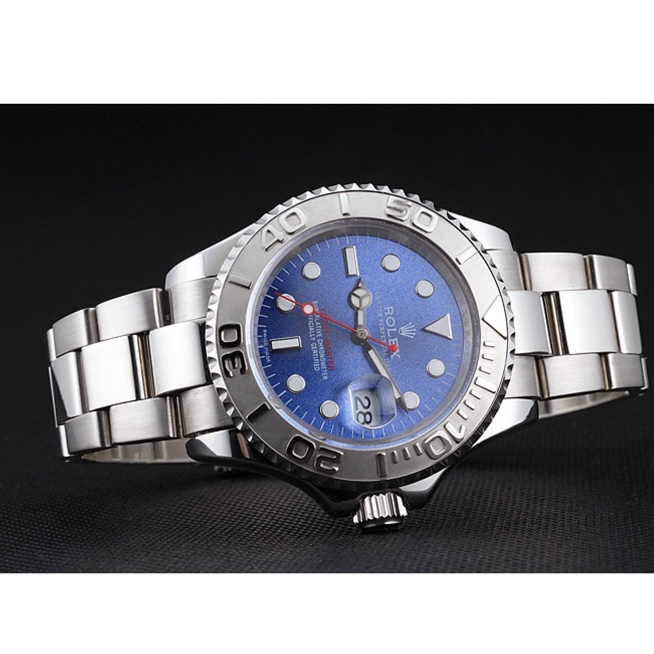 Aaa replica watch Steel And Swiss Dial Rolex Stainless Yacht-Master Bracelet Blue Case 0805